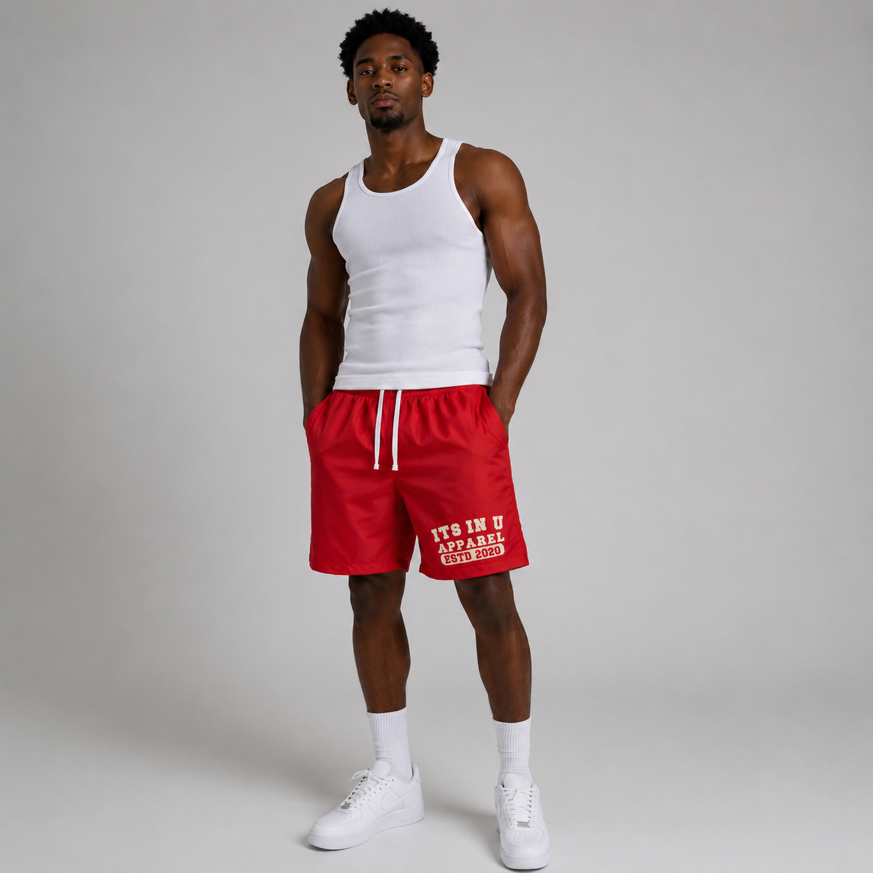 Its In U Apparel Est. Nylon Shorts (Red)