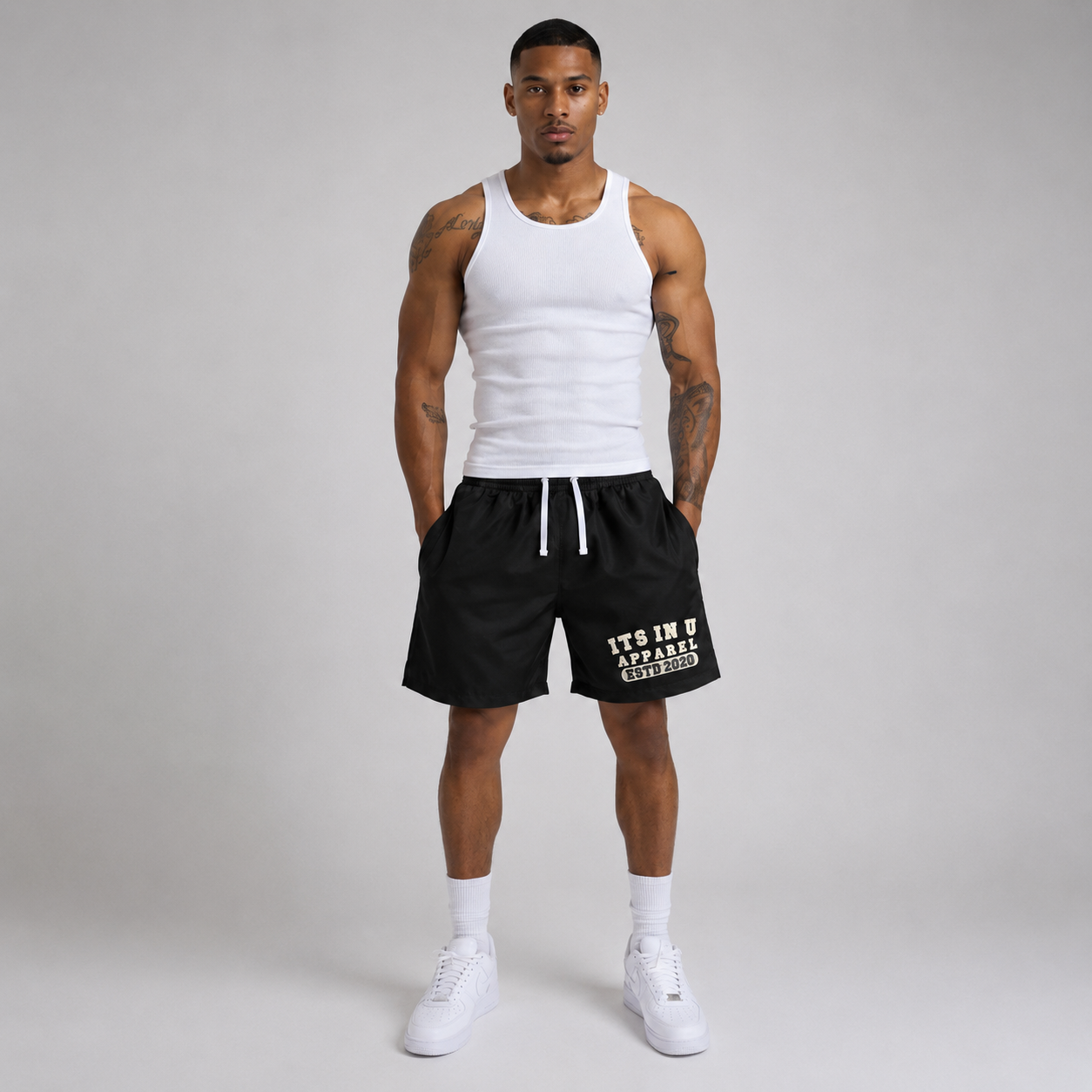 Its In U Apparel Est. Nylon Shorts (Black)